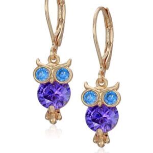💜 Betsey Johnson pretty crystal  dangle owl earrings 💜